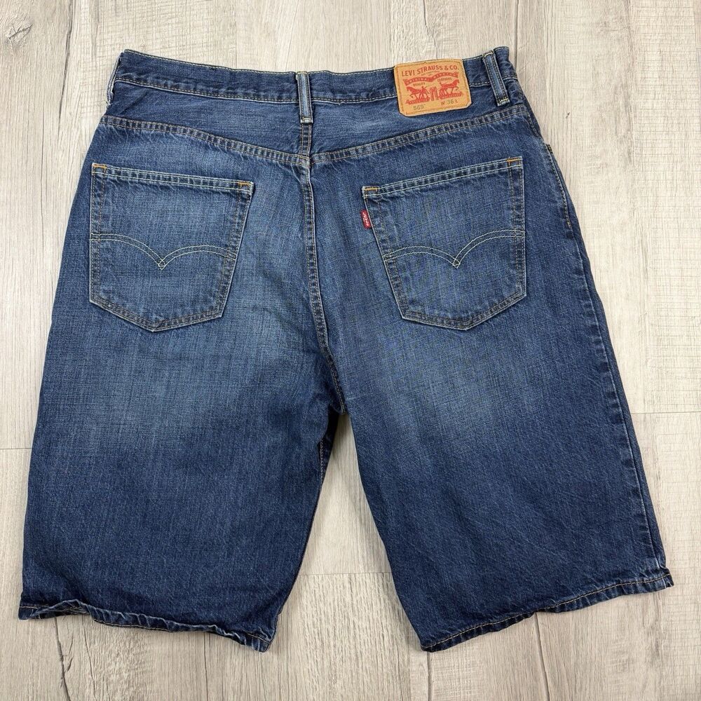 Levis 569 Men Short 36 Blue Cotton Straight Leg Regular Fit Denim Bermuda O